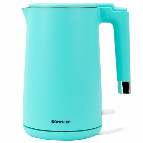 Чайник электрический с двойными стенками SONNEN KT-8719M, 1,5 л, 2200 Вт, мятный, 454694