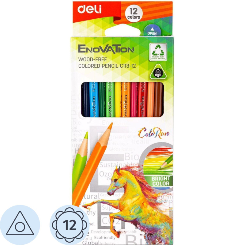 Карандаши цветные Deli Enovation 12 цветов трехгранные