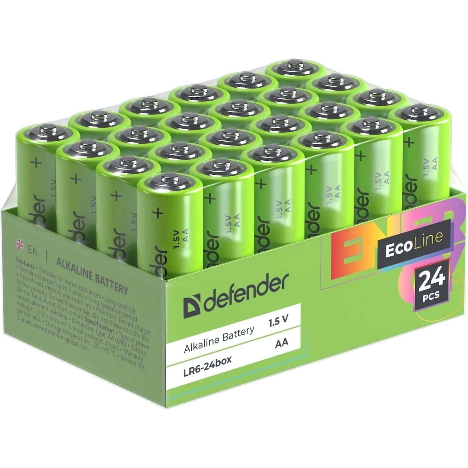 Батарейка AA пальчиковая Defender EcoLine (24 штуки в упаковке)