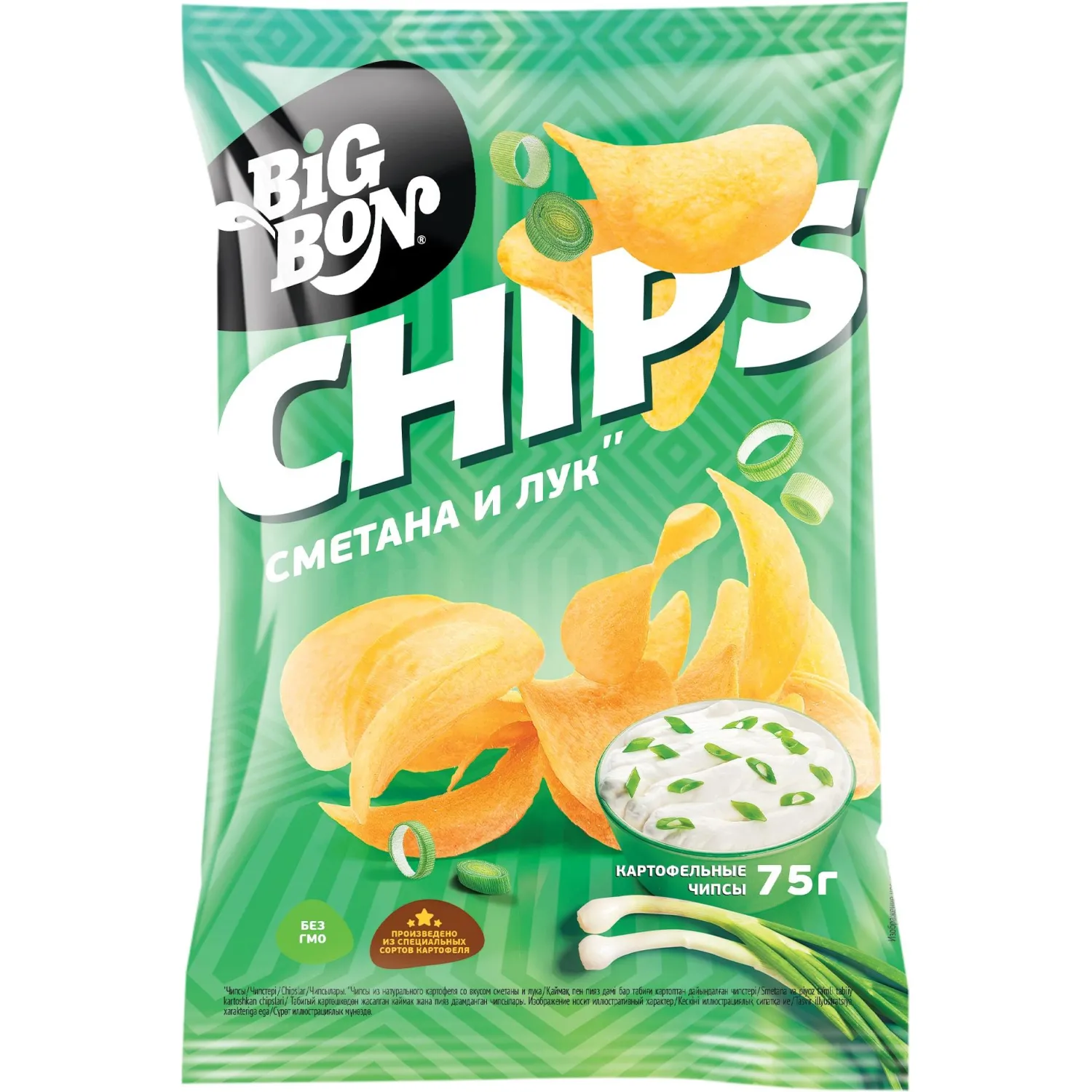 Чипсы Bigbon Chips со вкусом сметаны и лука 75 г