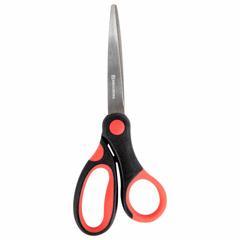 Ножницы BRAUBERG "Office", 160 мм, красно-черные, прорезиненные ручки, 2-х сторонняя заточка