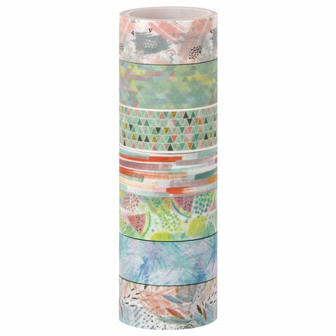 Клейкие WASHI-ленты для декора "Микс №1", 15 мм х 3 м, 7 цветов, рисовая бумага, ОСТРОВ СОКРОВИЩ, 66