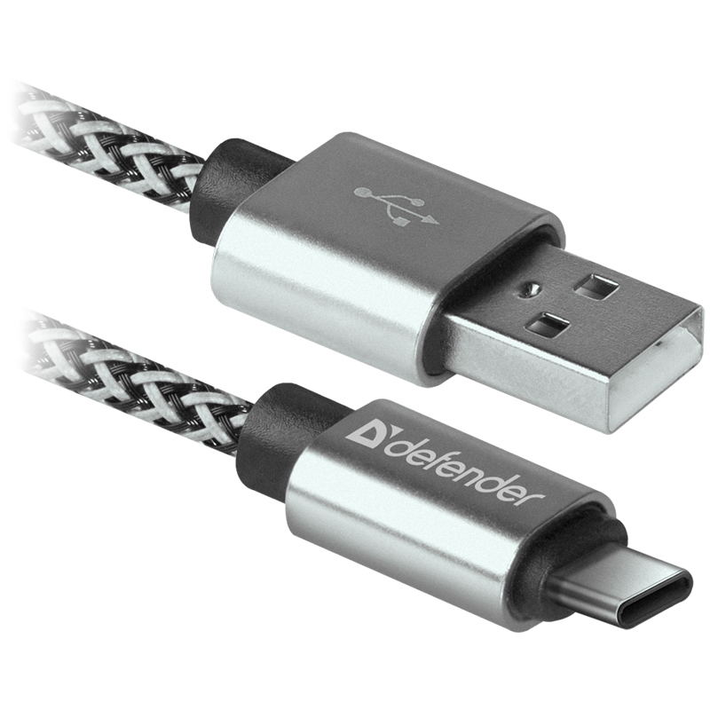 Кабель Defender USB09-03T PRO USB(AM) - C  Type, 2.1A output, в оплетке, 1m, белый