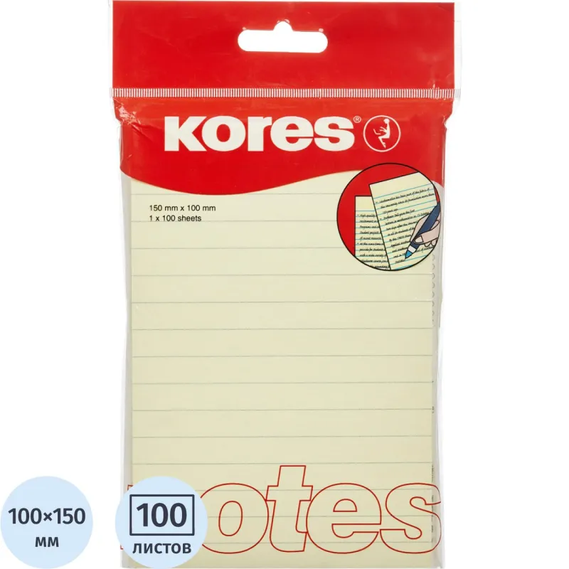 Блок-кубик Kores бум.для зам. 100х150 желтая 100л. линейка '46510