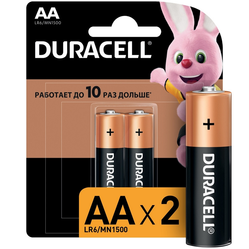 Батарейки Duracell Basic пальчиковые AA LR6 (2 штуки в упаковке)