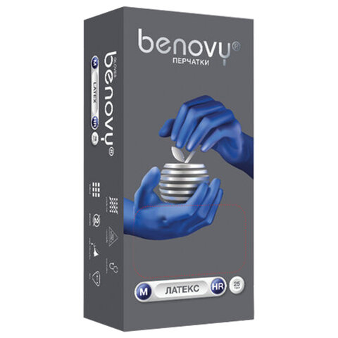 Перчатки латексные смотровые 25 пар (50 шт.), прочные, размер M (средний), BENOVY High Risk, ЧЗ