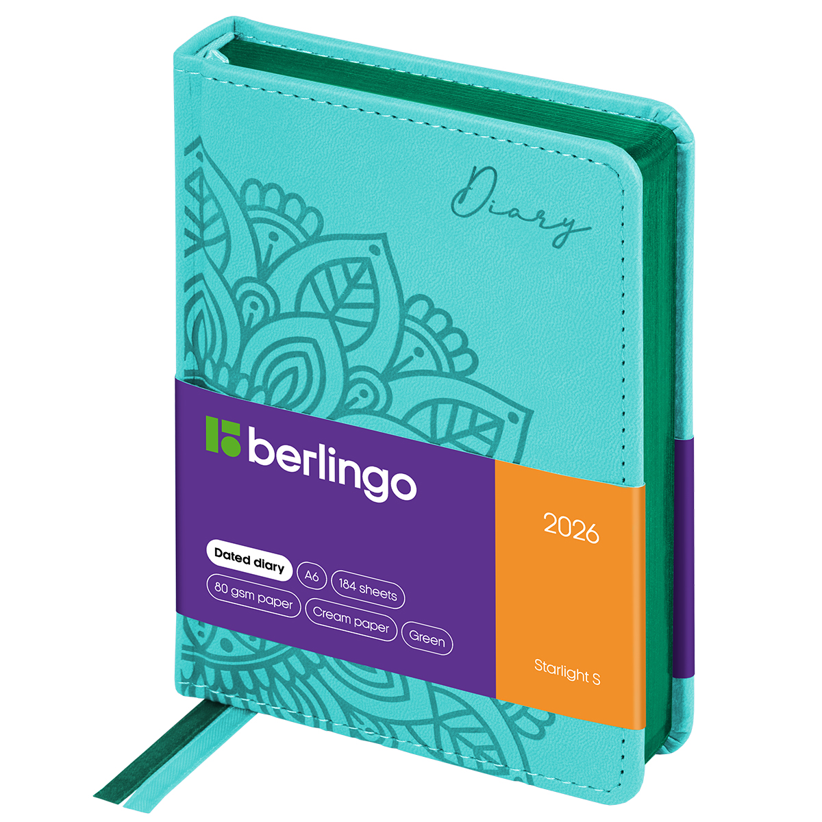 Ежедневник датированный 2026г., А6, 184л., кожзам, Berlingo "Starlight S", металлик срез, зеленый