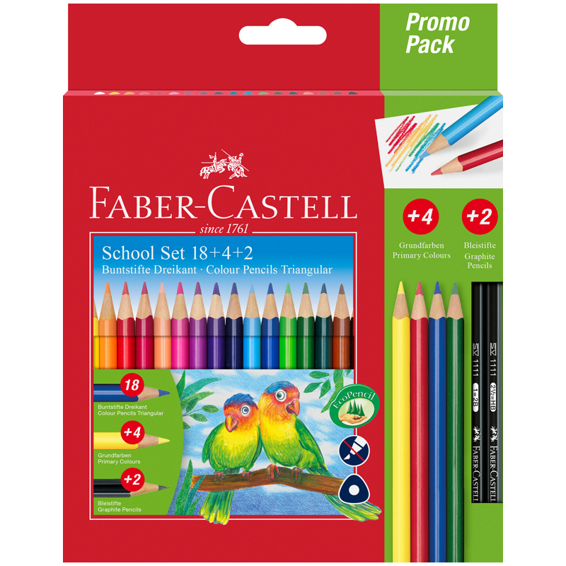 Карандаши цветные Faber-Castell 18цв., трехгран., заточ.+ 4 цв. + 2ч/г кар., картон, европодвес