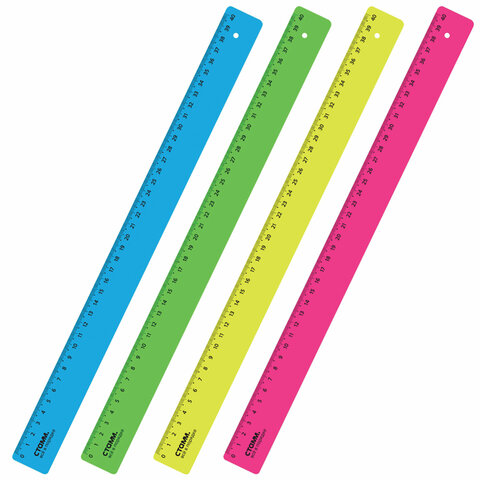 Линейка пластиковая 40 см, СТАММ "Neon", непрозрачная, неоновая, ассорти, ЛН51