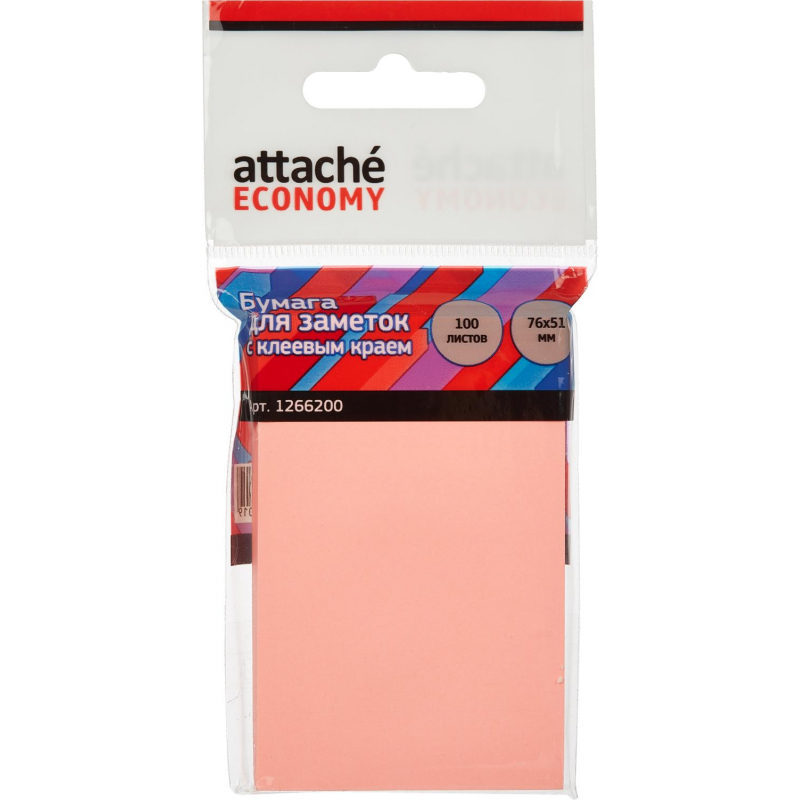 Стикеры Attache Economy с клеев.краем 76x51 мм,100 лист неоновый розовый