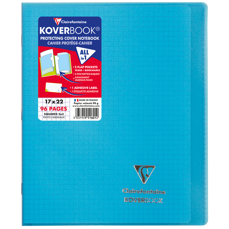 Бизнес-тетрадь 48л., 170*220мм, клетка Clairefontaine "Koverbook", пластик. обложка, синяя, 90г/м2