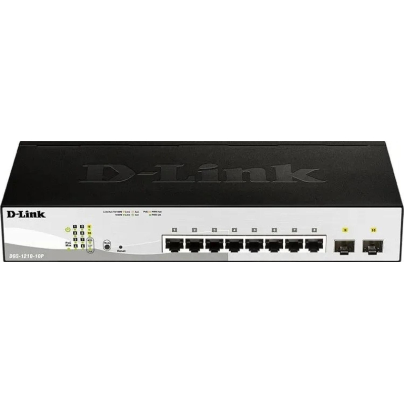 Коммутатор D-Link DGS-1210-10MP/F3A, L2 8x10/100/1000Base-T PoE и 2xSFP