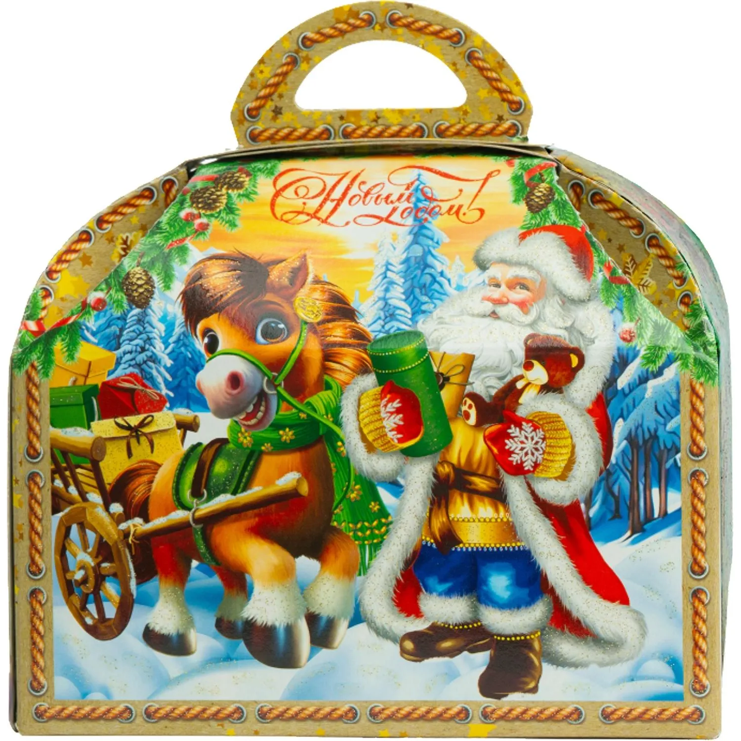 Новогодний сладкий подарок Ларец Лошадка Картон 1000 грамм, K087