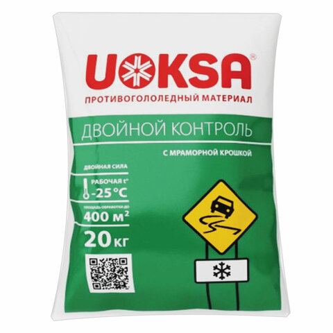 Материал противогололёдный 20 кг UOKSA Двойной Контроль, до -25°C, хлорид кальция + соли + мраморная Материал противогололёдный 20 кг UOKSA Двойной Контроль, до -25°C, хлорид кальция + соли + мраморная