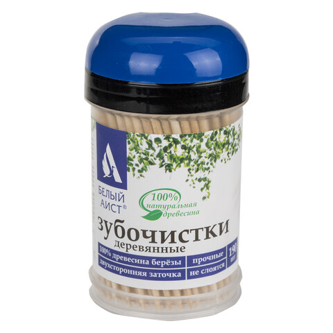 Зубочистки деревянные 190 штук в диспенсере с крышкой, БЕЛЫЙ АИСТ, берёза, 607566,