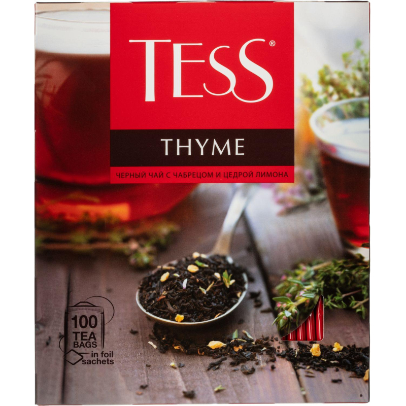 Чай Tess Thyme черный с чабрецом и цедрой лимона 100 пакетиков