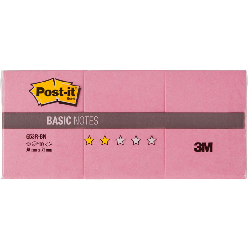 Блок-кубик Post-it Basic 653R-BN,38х51,неон.радуга., набор 12 бл. по 10