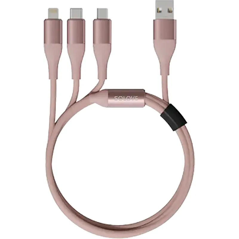Кабель Lightning - Type-C - Micro USB, 1.2 м, Xiaomi SOLOVE, роз, DW2PinkR