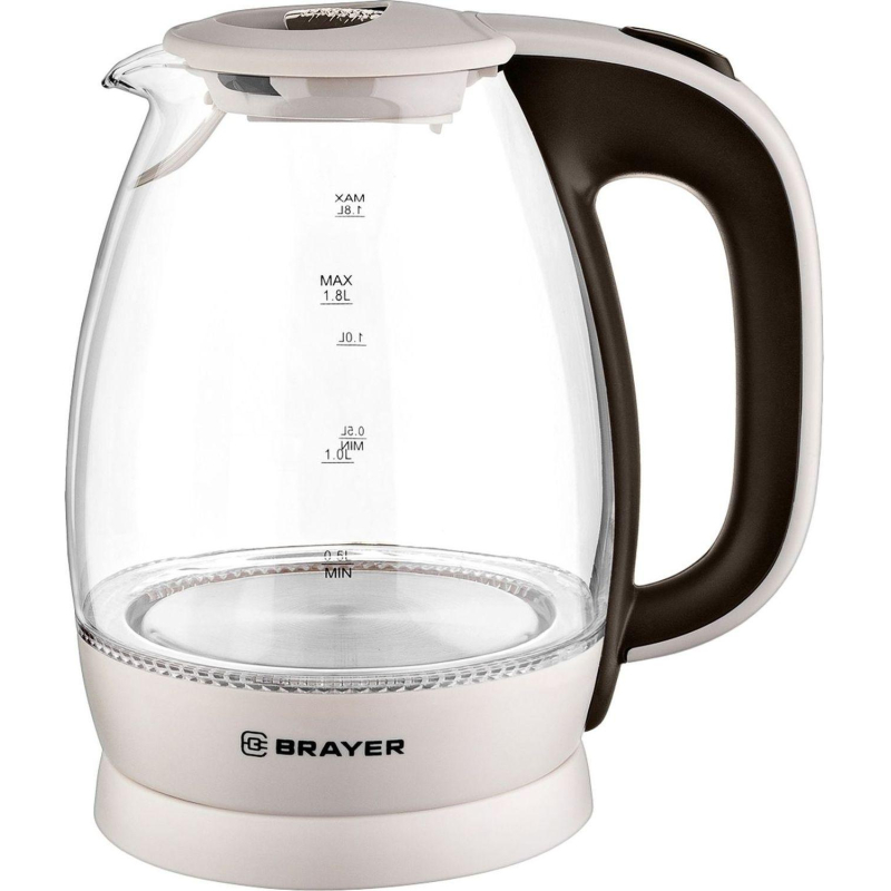 Чайник электрический BRAYER BR1045BN, 2200 Вт, 1,8 л, высококач. Стекло