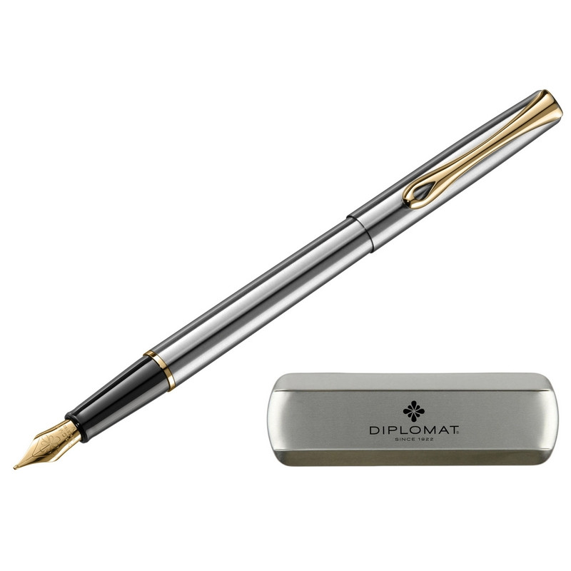 Ручка перьевая DIPLOMAT Traveller stainless steel gold F синий D10057453