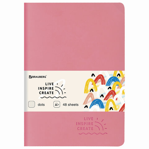Тетрадь 48 л. в точку обложка кожзам SoftTouch, сшивка, A5 (147х210мм), РОЗОВЫЙ, BRAUBERG RAINBOW, 4