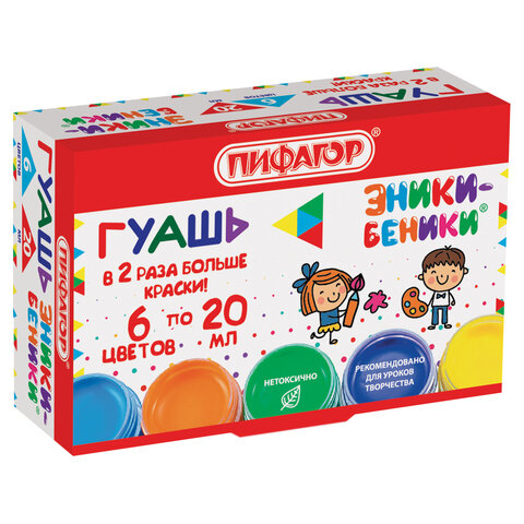 Гуашь ПИФАГОР "ЭНИКИ-БЕНИКИ" 6 цветов по 20 мл, 190287 Гуашь ПИФАГОР "ЭНИКИ-БЕНИКИ" 6 цветов по 20 мл, 190287