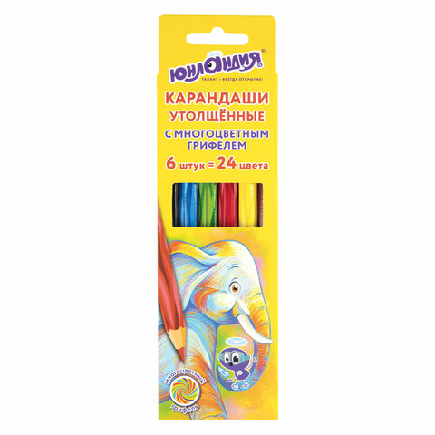 Карандаши с многоцветным грифелем МЯГКИЕ ЮНЛАНДИЯ "MAGIC", НАБОР 6 штук (24 цвета), утолщенные, 1817