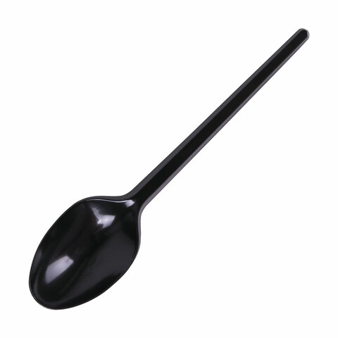 Одноразовые ложки столовые 165 мм, КОМПЛЕКТ 100 шт., СТАНДАРТ, пластиковые, черные, LAIMA, 607833