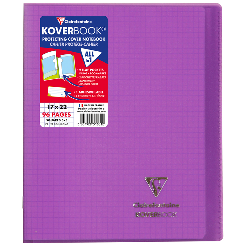 Бизнес-тетрадь 48л., 170*220мм, клетка Clairefontaine "Koverbook", 90г/м2, пластик. обложка, фиолетовая