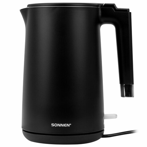 Чайник электрический с двойными стенками SONNEN KT-8719B, 1,5 л, 2200 Вт, черный, 454692