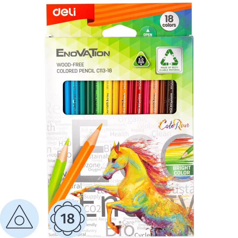 Карандаши цветные Deli Enovation 18 цветов трехгранные