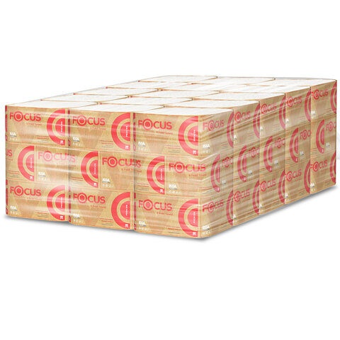 Полотенца бумажные 200 шт., FOCUS (Система H3) Premium, 2-слойные, белые, КОМПЛЕКТ 15 пачек, 23х20,5 см, V-сложение