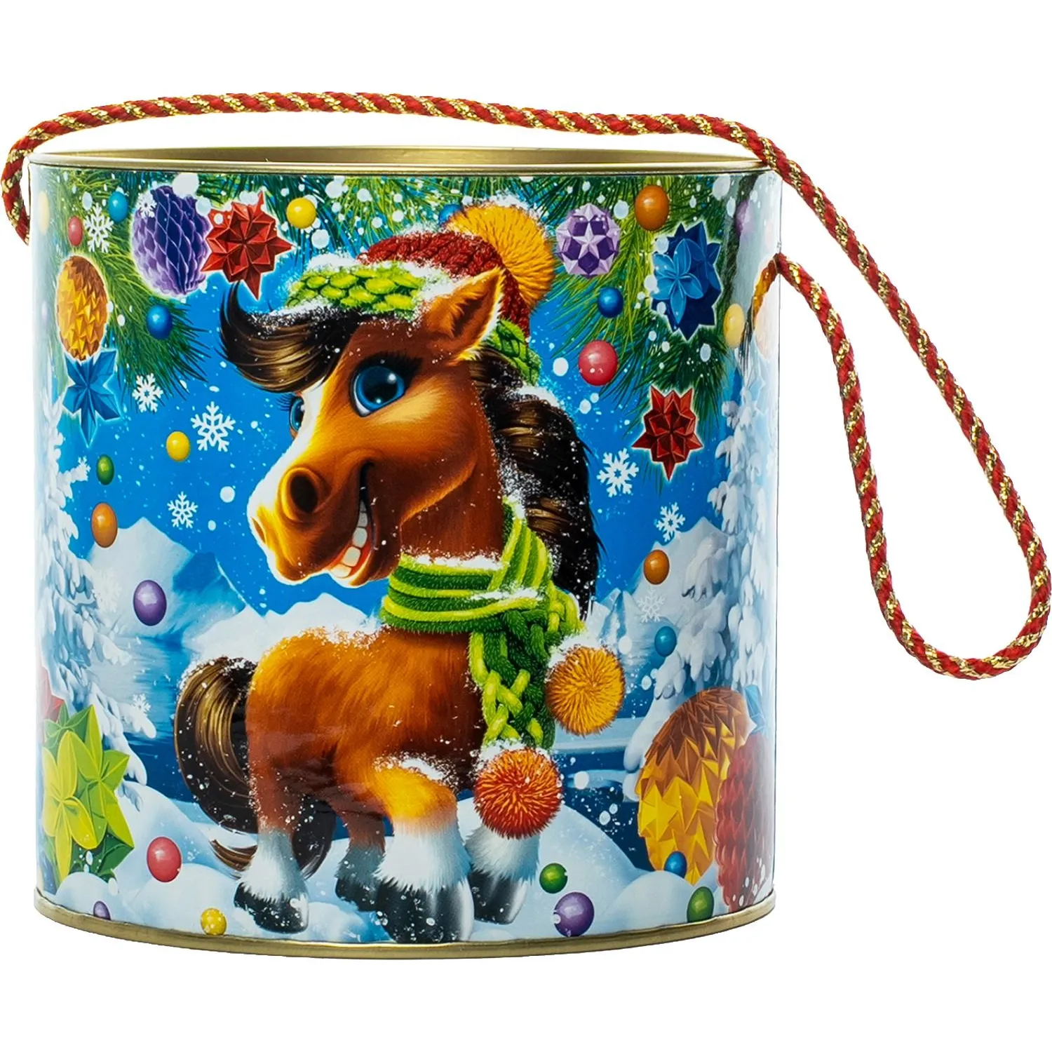 Новогодний сладкий подарок Коняшка в шапочке Туба 300 грамм, K036