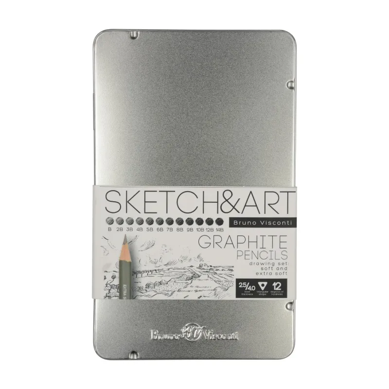 Набор карандашей чернографитных SKETCH&amp;ART B-14B 12шт. в мет.кор. 21-0066