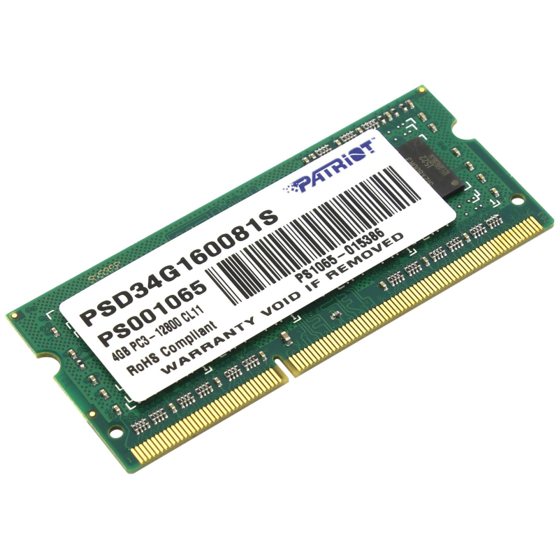 Модуль памяти Patriot DDR3 SO-DIMM 4Gb 1600МГц CL11 (PSD34G160081S) RTL