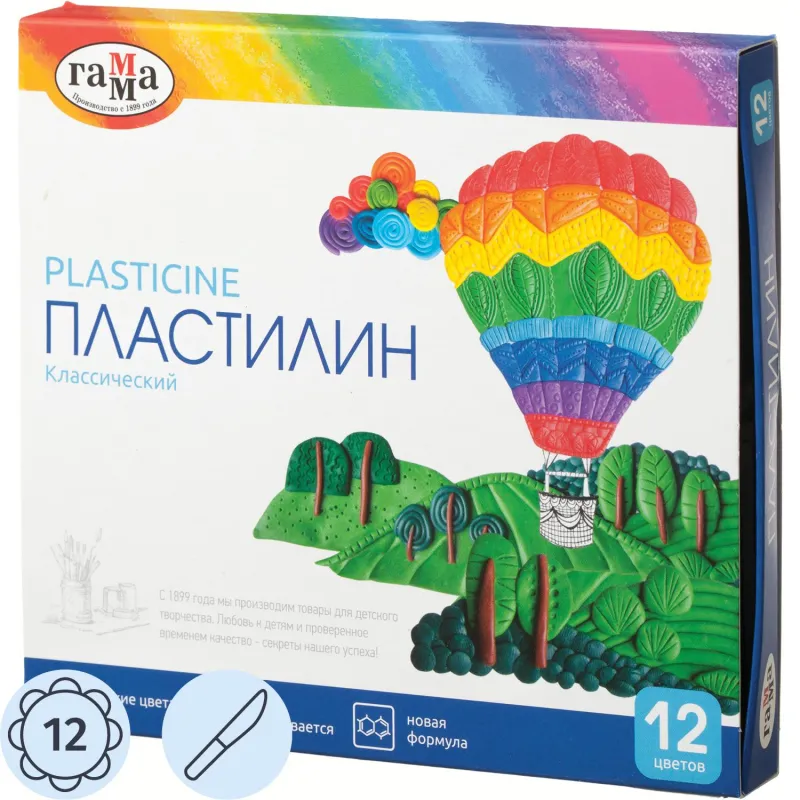 Пластилин классический Гамма Классический 12 цветов со стекой