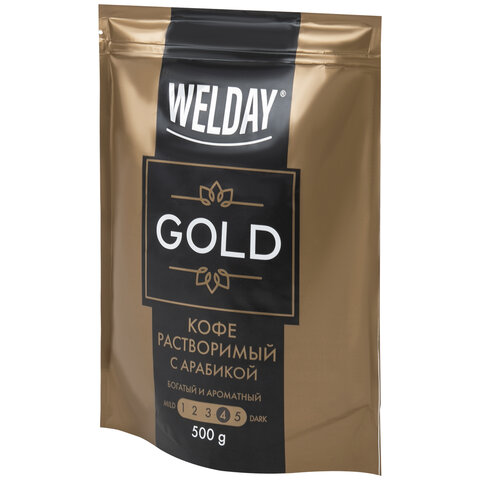 Кофе растворимый WELDAY (ВЭЛДЭЙ) "GOLD" 500 г, БРАЗИЛИЯ, арабика, сублимированный, в упаковке Zip-Lock,
