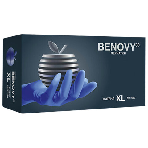 Перчатки нитриловые смотровые 50 пар (100 шт.), XL (очень большой), сиреневые, BENOVY MultiColor, ЧЗ