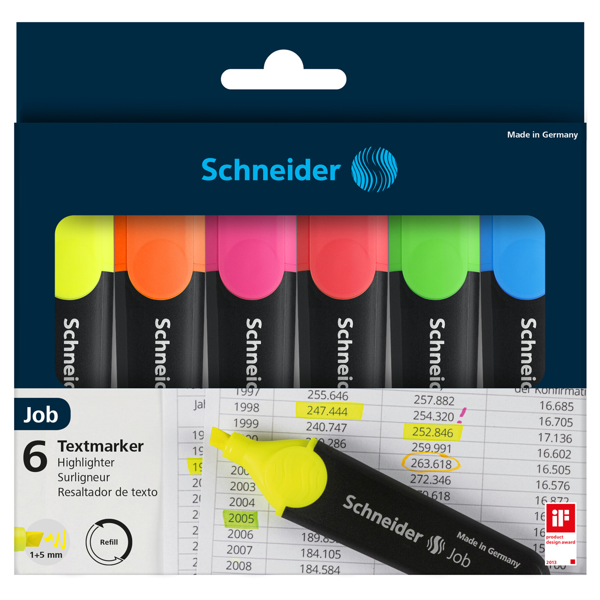 Набор текстовыделителей Schneider "Job" 6цв., 1-5мм, прозрачный чехол