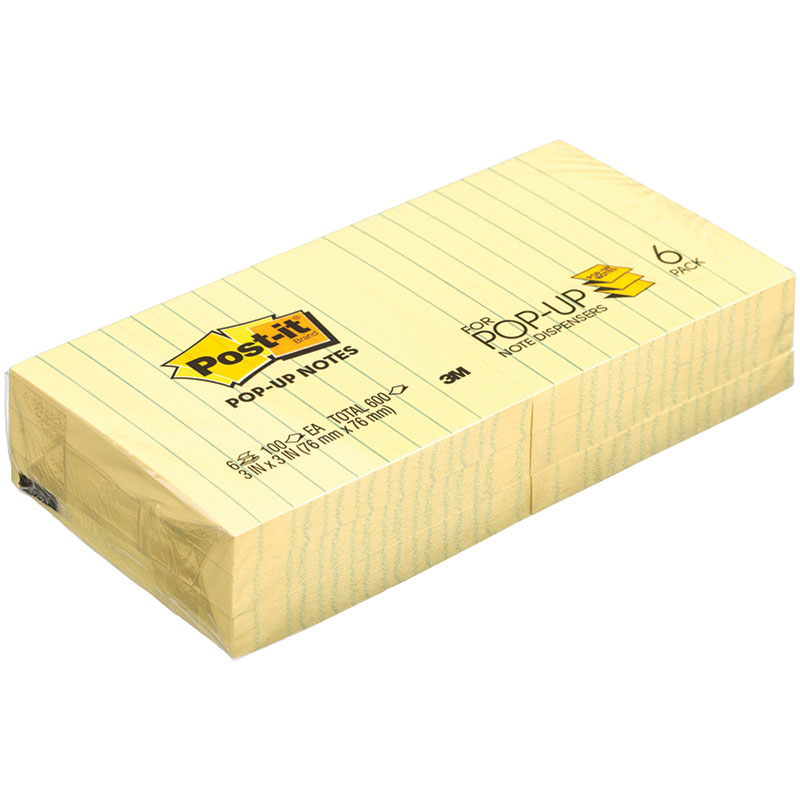 Самоклеящийся блок Post-it Original Z-сложение, линованный, 76*76мм, 6 блоков по 100л, канареечный желтый