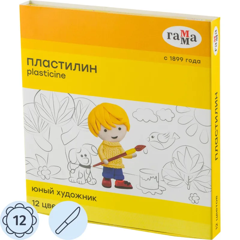 Пластилин 12цв,Юный художник,со стеком,280045 Пластилин 12цв,Юный художник,со стеком,280045