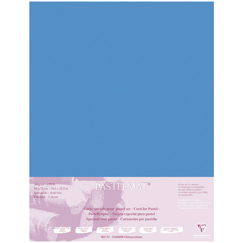 Бумага для пастели, 5л., 500*700мм Clairefontaine "Pastelmat", 360г/м2, бархат, темно-синий