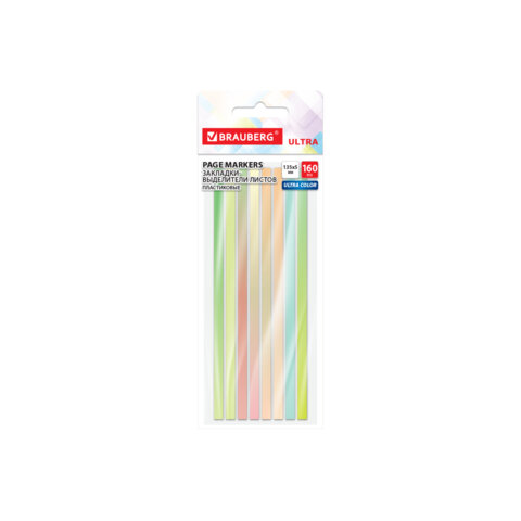Закладки клейкие, выделители текста, BRAUBERG ULTRA COLOR, 135х5 мм, 160 штук (8 цветов х 20 листов), 116685