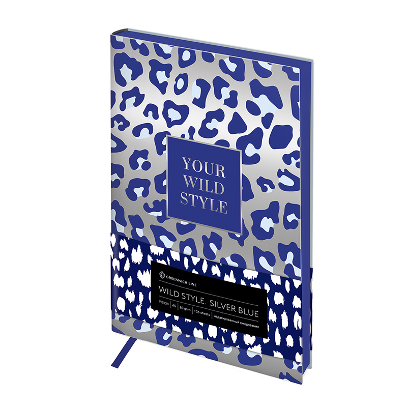 Ежедневник недат. A5, 136л, кожзам, Greenwich Line "Vision.Wild style.Silver blue", тон.бл, цв.срез
