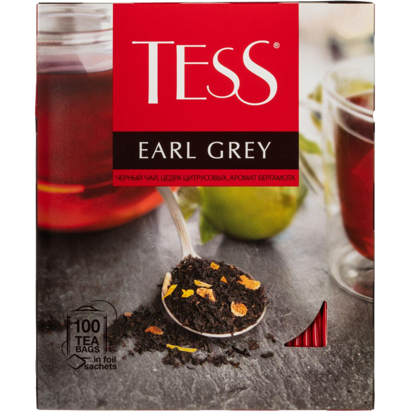 Чай Tess Earl Grey черный с цедрой лайма и ароматом бергамота 100 пакетиков