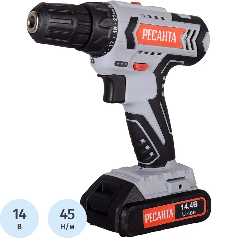Дрель-шуруповерт аккумуляторная РЕСАНТА 14,4В, ДА-14-2Л (75/14/3)
