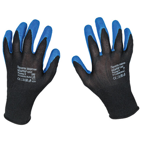 Перчатки нейлоновые SCAFFA "Grip", текстурированное латексное покрытие (облив), размер 9 (L), 00-000