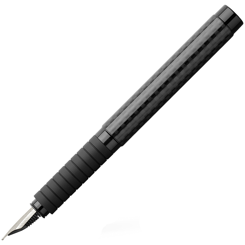 Ручка перьевая Faber-Castell "Essentio Carbon", синяя,  F=0,6мм, черный корпус,  инд. карт. упак.