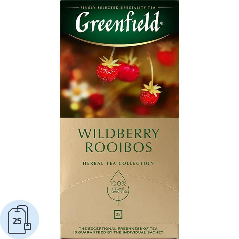 Чай Greenfield Wildberry Rooibos травяной с земляникой и клюквой 25 пакетиков