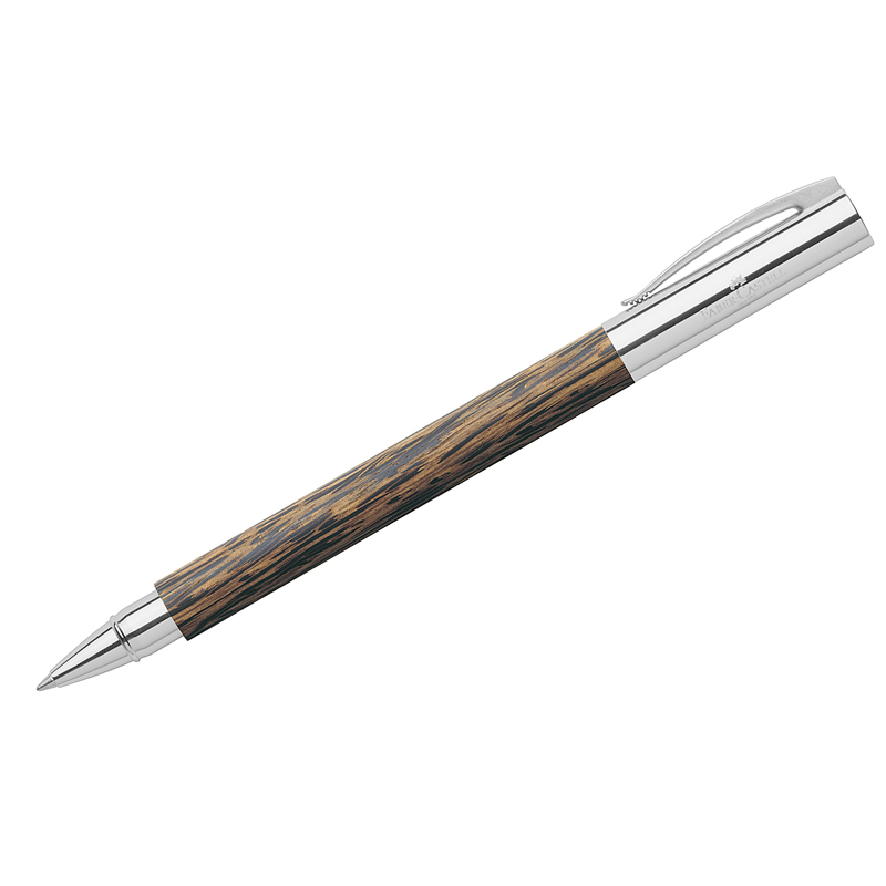 Ручка-роллер Faber-Castell "Ambition Coconut" черная, коричневый с яркой текстурой деревянный корпус, подарочная карт.упак